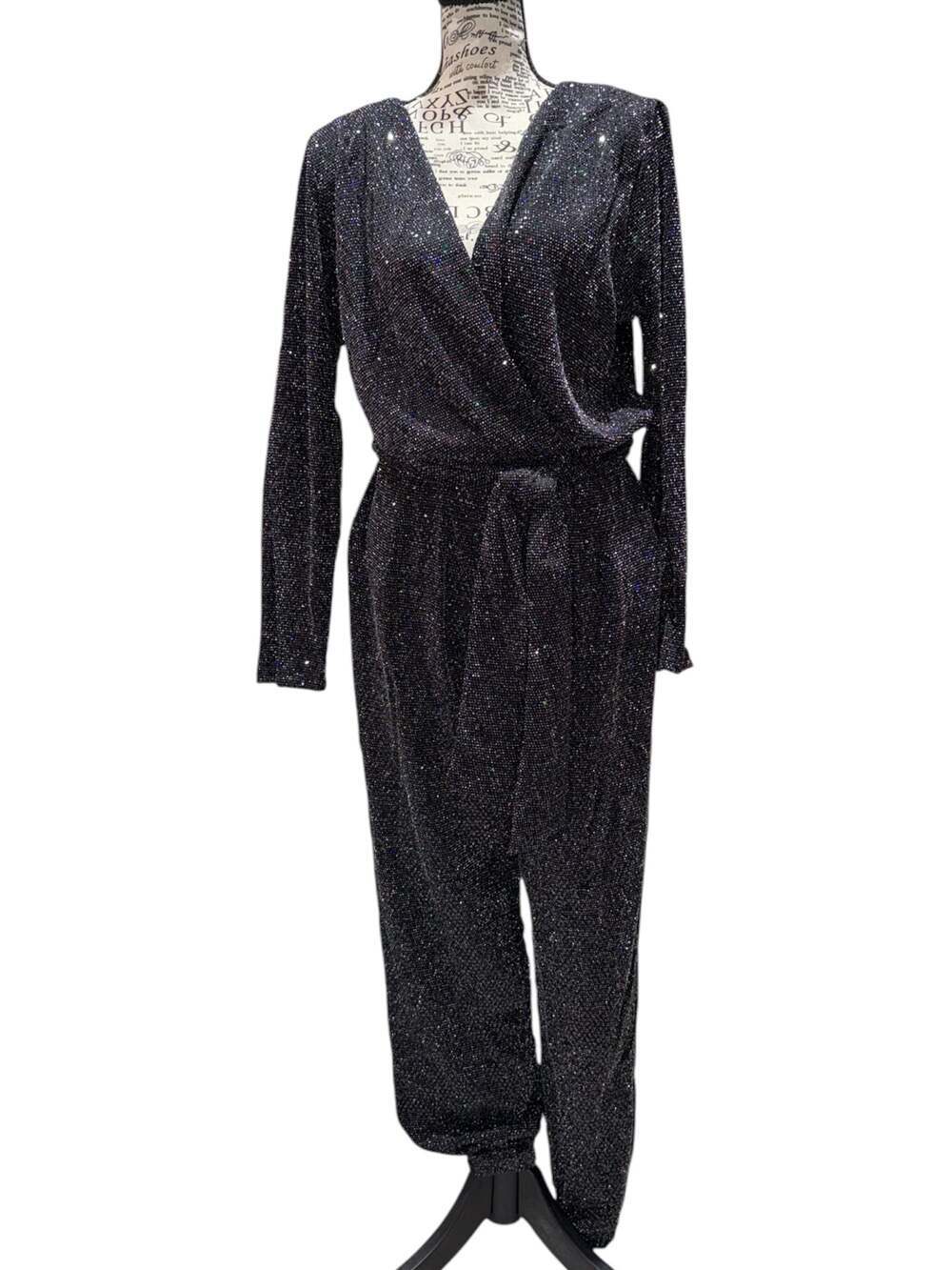 Fraiche by J Black Sparkle Wrap Jumpsuit Size Large NWT
